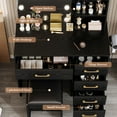 thumbnail image 5 of Vanity Set with Mirror, UHOMEPRO Lighted Makeup Vanity Desk with 5 Drawers, 3 Storage Shelves, Hair Dryer Rack, and Cushioned Stool, Modern Makeup Desk Dressing Table for Girls Bedroom, Black, 5 of 11