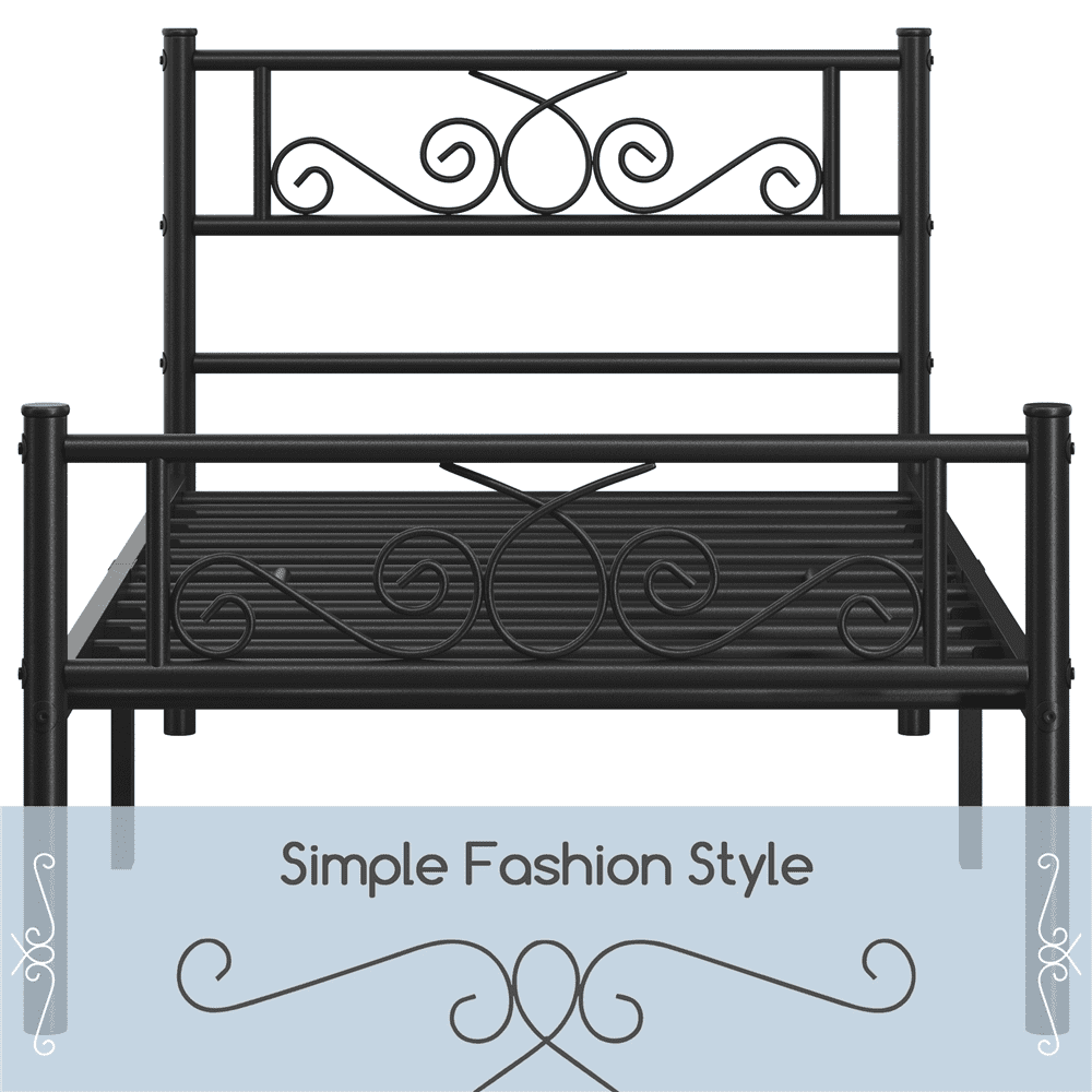 Fullfurnique Metal Platform Bed Frame with Scroll Headboard and Footboard, Queen, Black