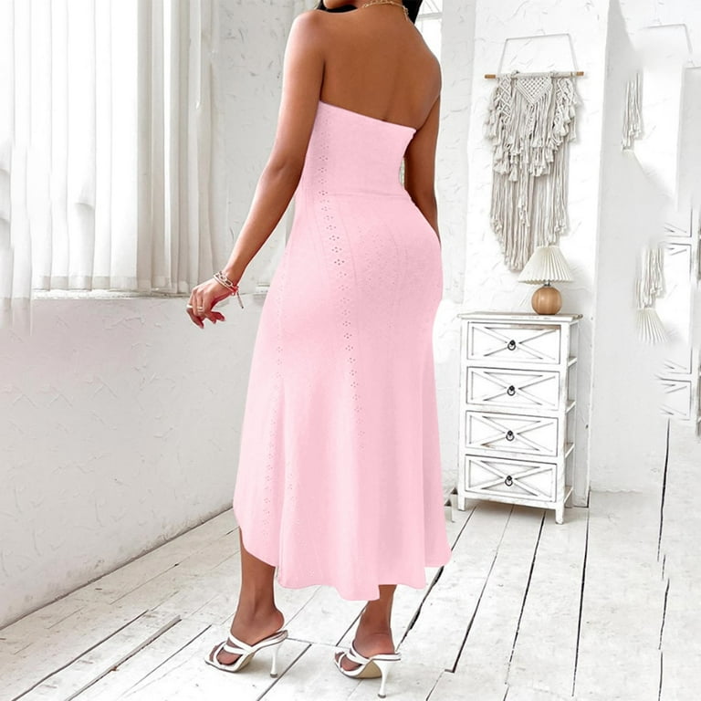 strapless cutout midi dress Cutout Back Strapless Bodycon Midi Dress Black / Large
