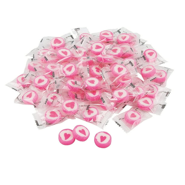 Pink Round Hard Candy W/ Heart Edibles 1 Piece