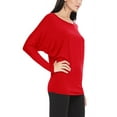 thumbnail image 2 of Women's Solid Long Sleeve Jersey Dolman Style Boat Neck Casual Tee Top S-3XL, 2 of 3