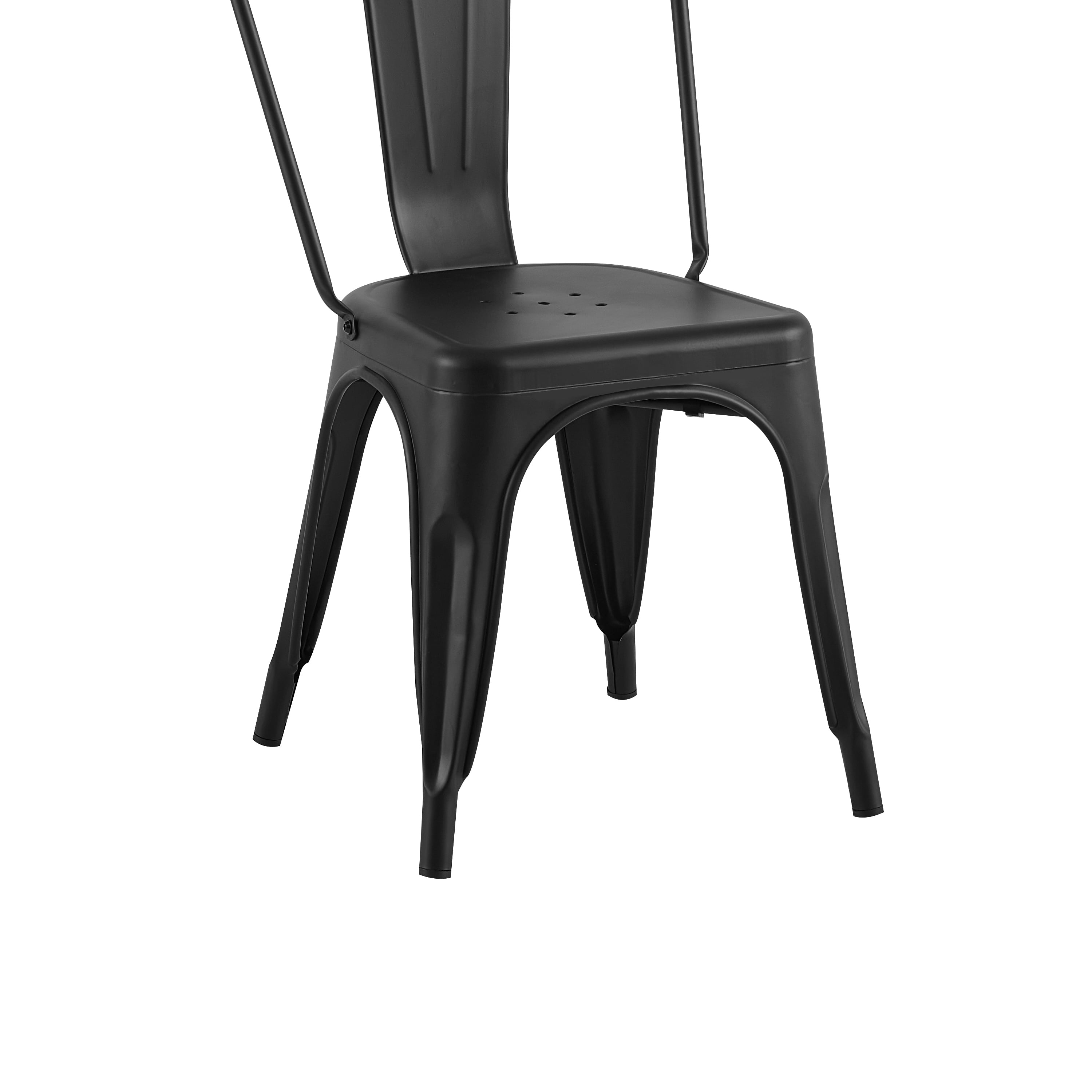 Matte Black Industrial Metal Dining Chairs 18 Inch Seat Height Stackable, Set of 2