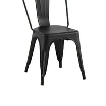 Set of 4 Matte Black Industrial Metal Dining Chairs, 18" Seat Height, Durable & Stackable for Indoor/Outdoor Kitchen & Restaurant Use, Lightweight & Easy Assembly