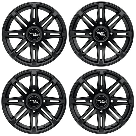 RockTrix RT103 15in Wheels 15x7 4x137, 4+3 Offset, ATV UTV SxS Rims, Compatible with Can Am Commander Max Defender Max Pro Maverick X3 Maverick Trail, 4/137 Matte Black, Set of 4