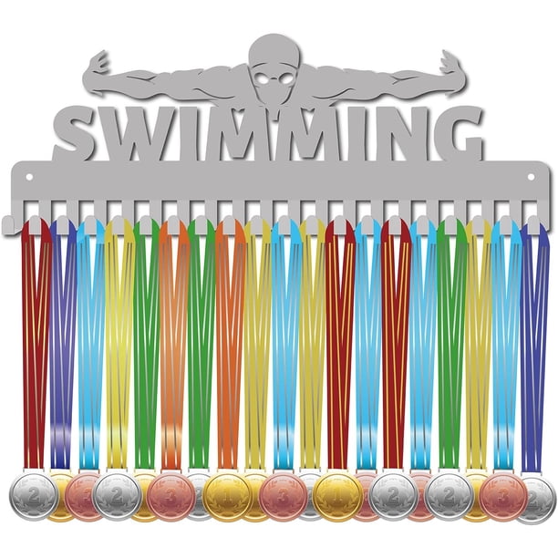 Soporte para medallas de natación, colgador de medallas de nadador, expositor de premios deportivos para atletas, soporte de pared decorativo, colgador de metal de acero inoxidable