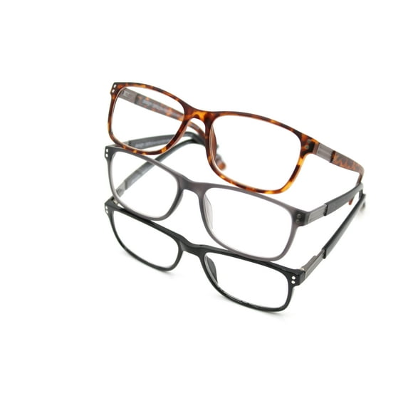 Design Optics by Foster Grant Full Plastic Frame Classic Reading Glasses, 3-Pack