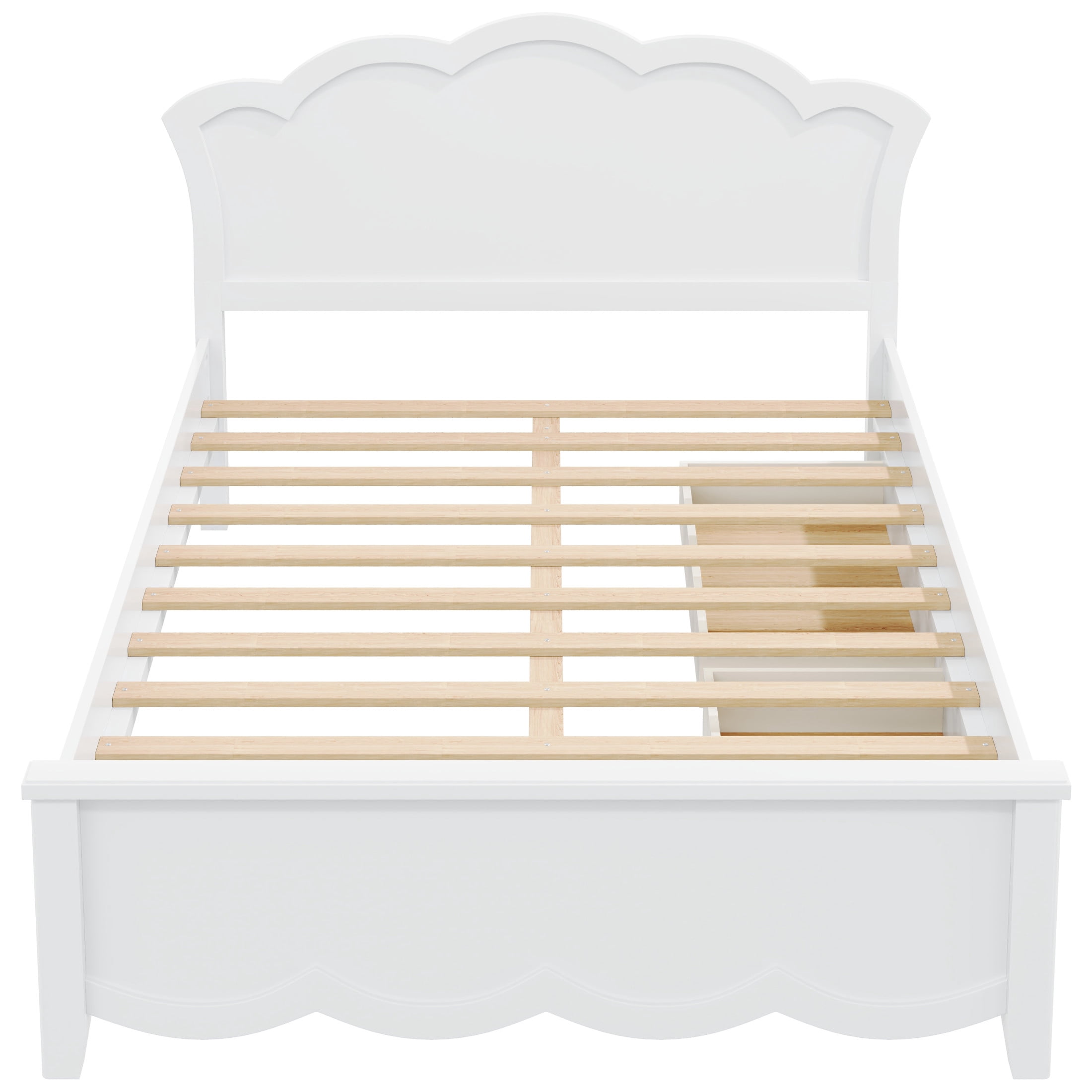 Noble House Caldon Full Size Wood Platform Bed with Headboard, Footboard, and Under-Bed Storage Drawers, White