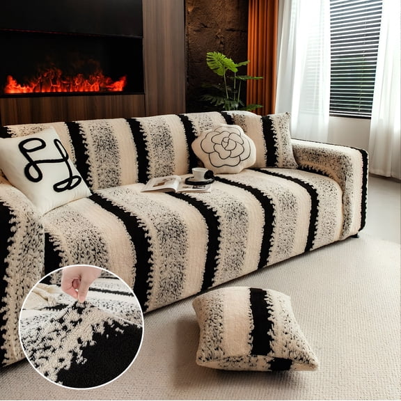 CJC Stretch Sofa Cover Thick Non Slip Couch Sofa Slipcover Furniture Protector with 1 Pillowcase for Kids Dogs Cats Pets (1-Seater, Black)