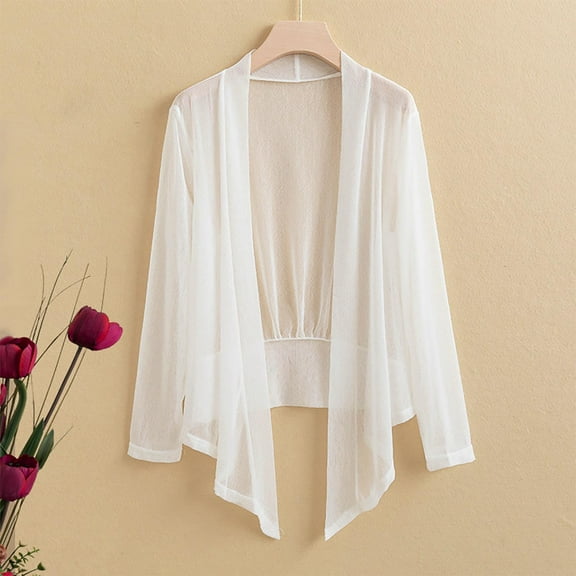 Timegard Jackets for Women Plus Size Loose Lightweight Cropped Open Front Mesh Irregularly Casual Jackets