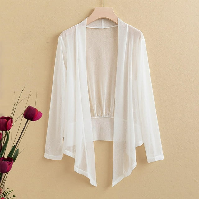 BADHUB Plus Size Sheer Cardigans for Women Lightweight Open Front Tie Front Bolero Shrug Summer Oversized Shawl Jacket White 6XL