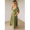 thumbnail image 3 of Women's Green Polka Dot Maxi Dress – Lacy Neckline, Smocked High Waist for Summer Fun, XL, 3 of 5