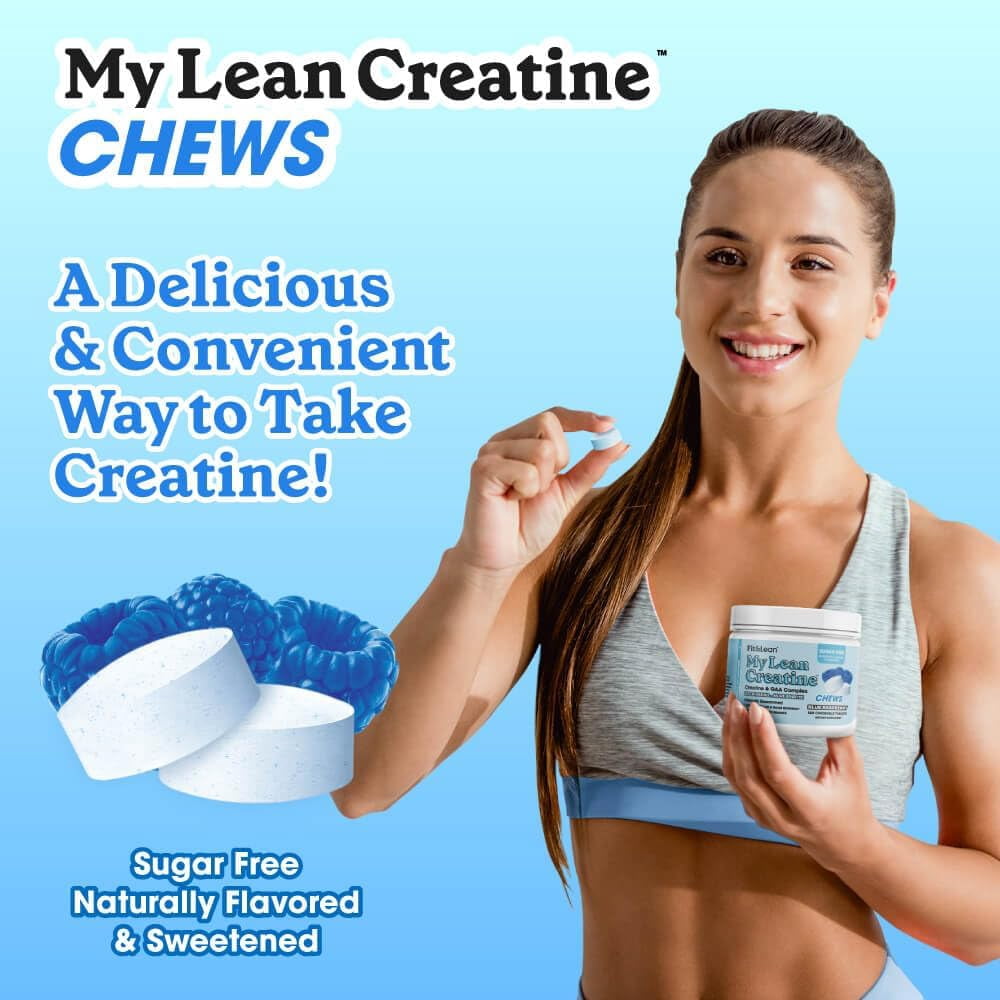 Fit & Lean My Lean Creatine Chewable Tablets, Creatine Monohydrate with GAA, Muscle Performance, Cognitive Function, Reduced Water Retention, Blue Raspberry, 120 Count, 30 Servings