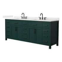 Beckett 84" Green Double Vanity & Giotto Quartz Top (3-Hole) & Black Trim