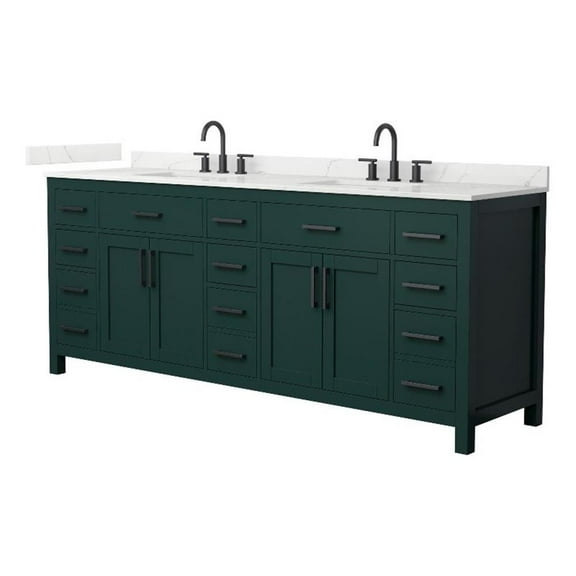 Beckett 84" Green Double Vanity & Giotto Quartz Top (3-Hole) & Black Trim