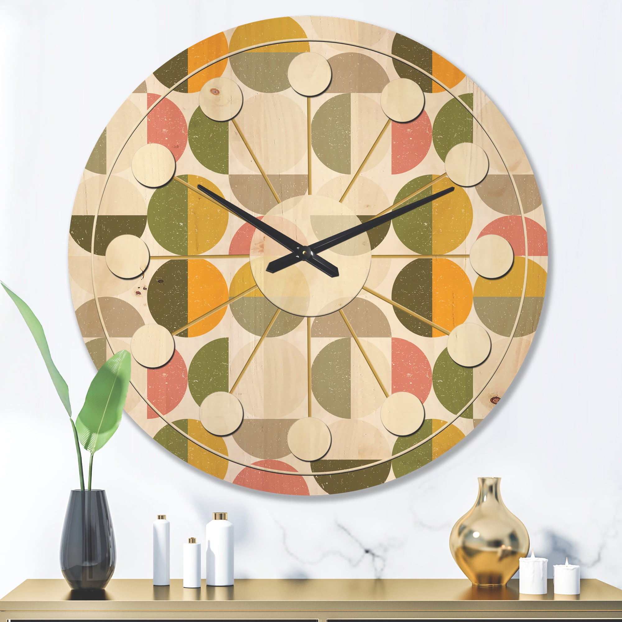 Designart 'Traditional Circular Design I' Mid-Century Modern Wood Wall Clock