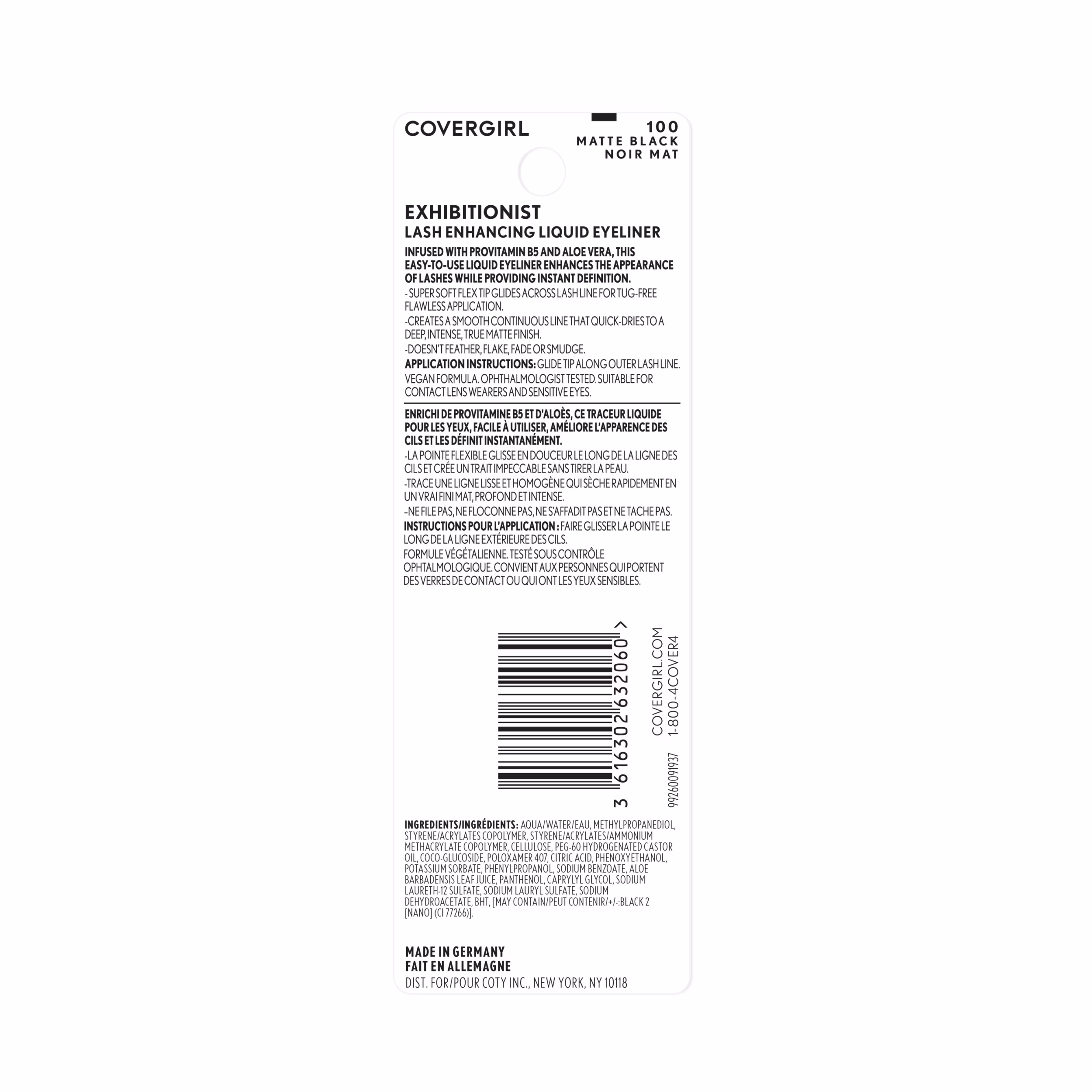 COVERGIRL Exhibitionist Lash Enhancing Liquid Eyeliner, 100 Matte Black Waterproof, 0.3 fo
