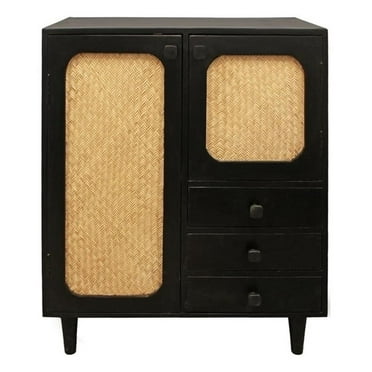 Lavaca Solid Wood and Cane 3-Drawer 2-Door Sideboard in Brown
