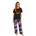 thumbnail image 2 of Halloween Themed Family Sleepwear Short Sleeve Spooky Face Top Galaxy Bat Print Long Pants Matching Pajamas, 2 of 7