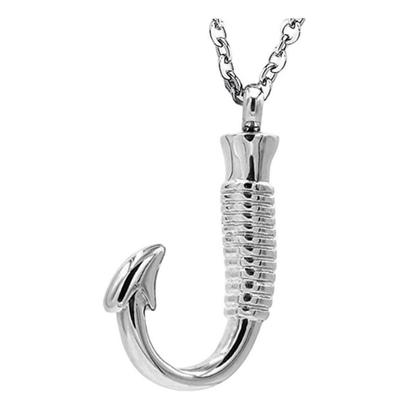 Fish Hook Cremation Jewelry Stainless Steel Memorial Keepsake Gifts Urn Necklace