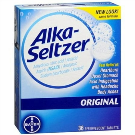 Alka-Seltzer Original Effervescent Headache Pain Relief Tablets, 36 Count