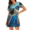 thumbnail image 1 of Balery Watercolor Turtle Camisón de manga corta con cuello redondo para mujer, cómodo y elegante., 1 of 6