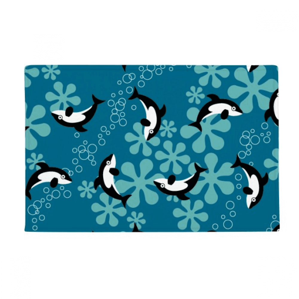 Cartoon Dolphins Whales Blue Waves Ground Mat Non Slip Floor Bathroom