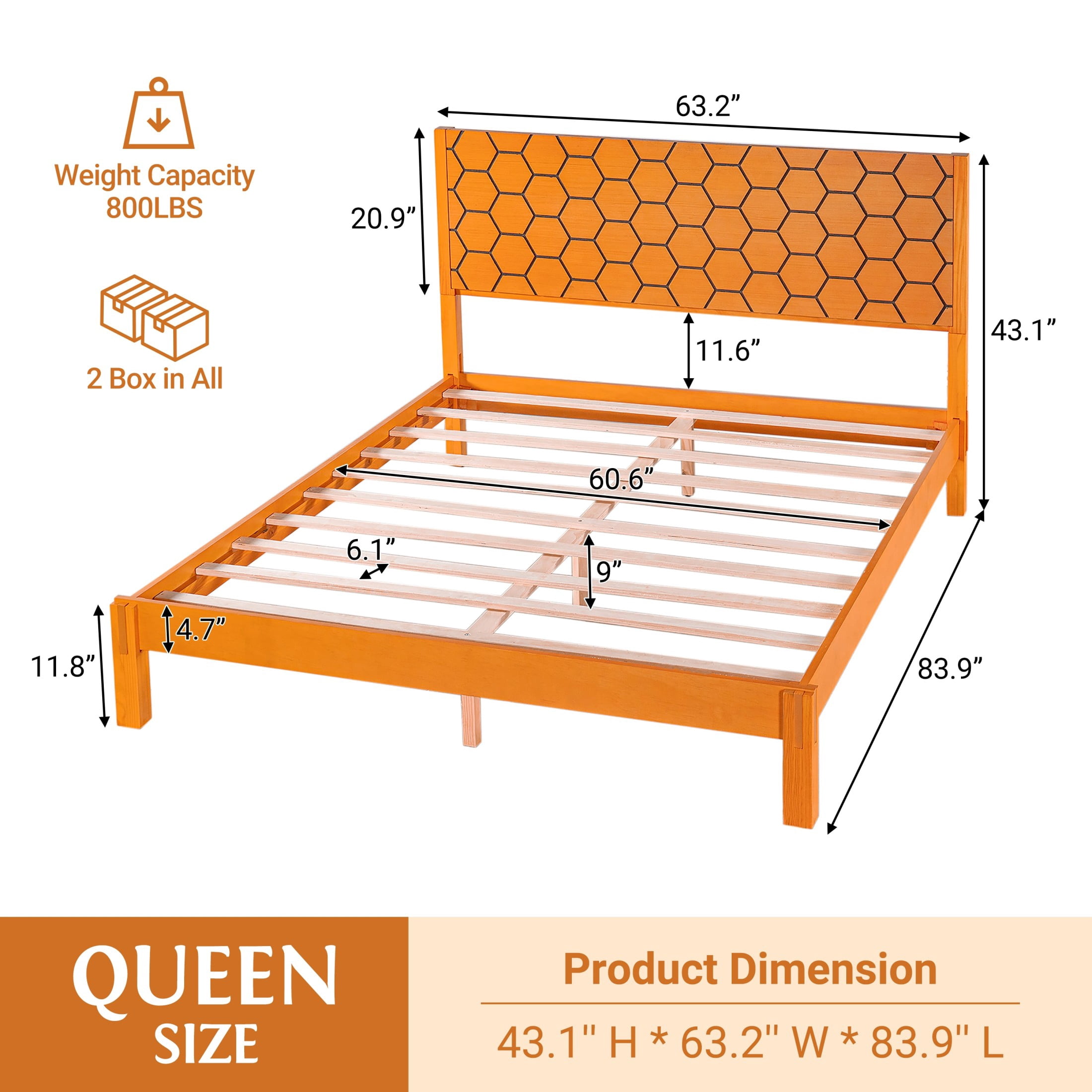 Christopher Knight Home Modern Queen Wooden Platform Bed Frame With Honeycomb Headboard, Golden Oak