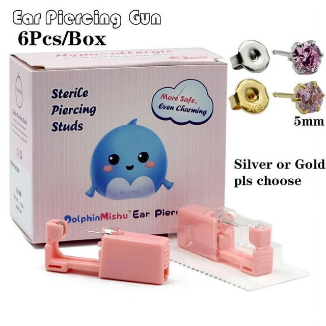6Pcs/Box Disposable No Pain Ear Piercing Cartilage Tragus Helix Gun Unit ear Stud Display Piercing Tool Kit Ear Piercing Unit