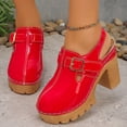 thumbnail image 2 of Rokment Platform Chunky High Heels Clogs Slingback Dress Sandals for Women Ladies 2026 Spring Summer Fashion Leather Buckles Closed Toe Chunky Block Heeled Pumps Casual Shoes Red Size 7, 2 of 7