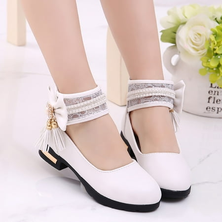

NIUREDLTD Toddler Kids Grils Dress Shoes Models Sweet Girls Leather Shoes With Jewelry Tassel Girls Dress Shoes Party School Shoes PU Leather Princess Shoes White 34