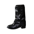 thumbnail image 2 of Viluyesy Mid Calf Boots for Women Fashion Block Heel Round Toe Faux Leather Slouchy Casual Comfortable Shoes Black Size 7.5, 2 of 9