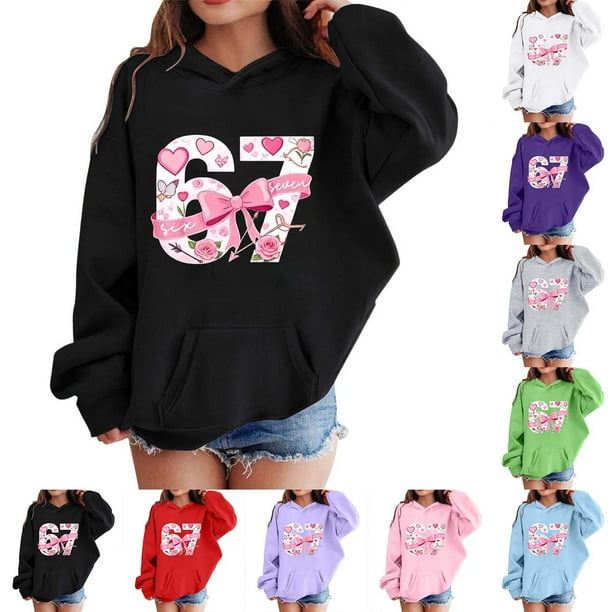 67 Niños con capucha Niñas 6 7 Meme Sudadera cómoda manga larga Suéteres divertidos 6 7 Número impreso Novedad manga larga con capucha Suéter de moda cómodo once once hoodie (rojo,7-8 años)