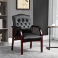 thumbnail image 3 of CQSXDA Ergonomic Leather Reception Guest Chairs With Padded Seat And Arms For Office Meeting Waiting Room Conference Use, Black, 3 of 10