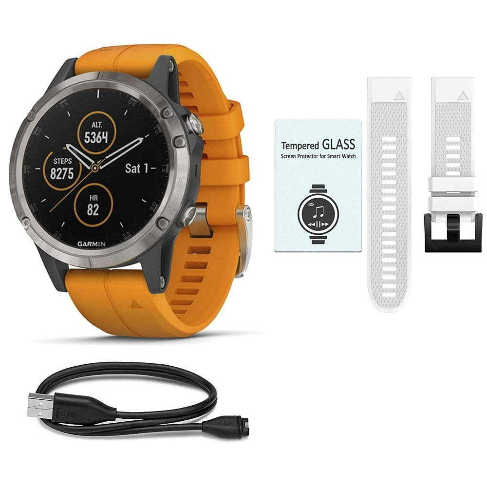 garmin fenix 5 plus sapphire titanium bezel orange rubber strap