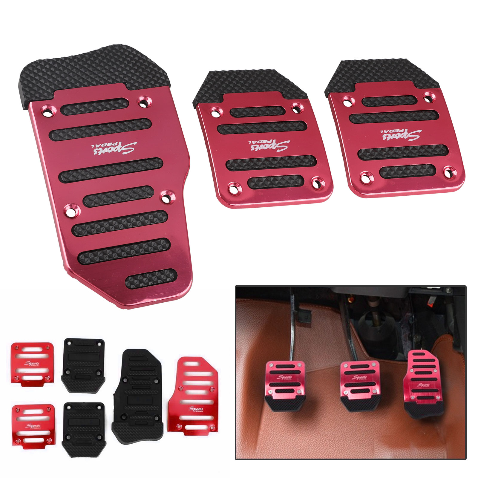 TSV 3PCS Pedals Set NonSlip Foot Pedal Pads Covers Aluminium Anti