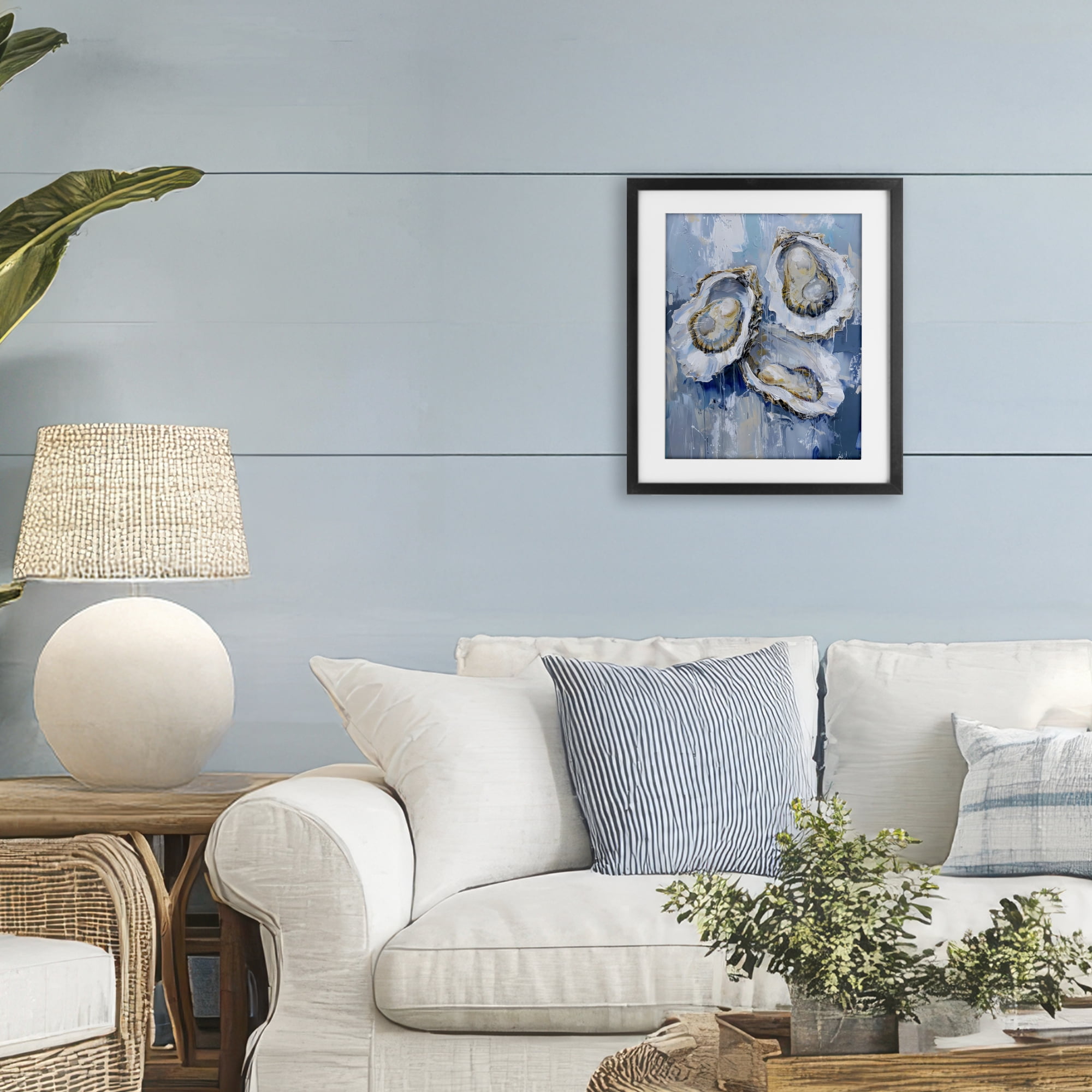Stupell Industries Vibrant Blue Oysters Black Framed Print Under Glass, design by Creative Studio