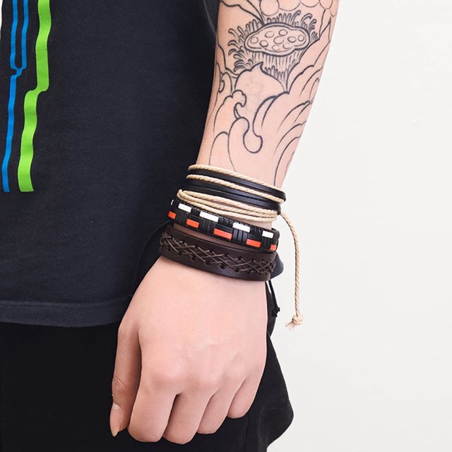 Pulseras para mujer, regalos para mujeres y hombres, pulsera de cuero tejida vintage, juego de pulseras de cuero de aleación, joyería de pulsera