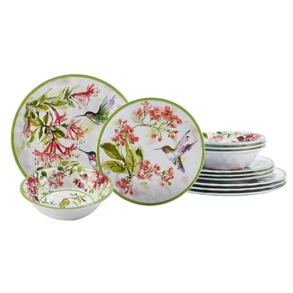 Certified International Hummingbirds Melamine 12 Pc. Dinnerware Set, Service for 4, Multicolor