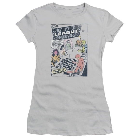 JLA Justice League World Of No Return S/S Junior Women's T-Shirt Sheer Silver