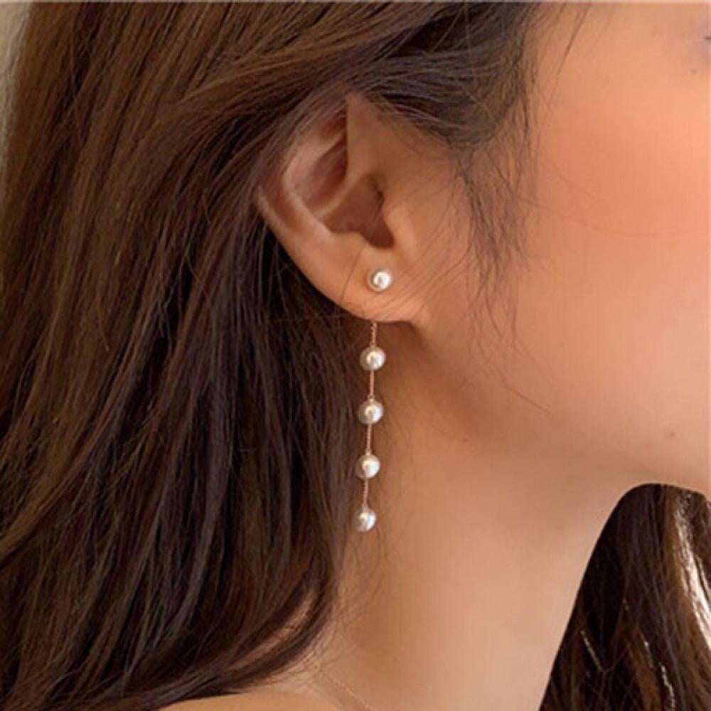 Fashion Women's Girls Round Shape Pearl and Stud Dangle Decorated Earrings 