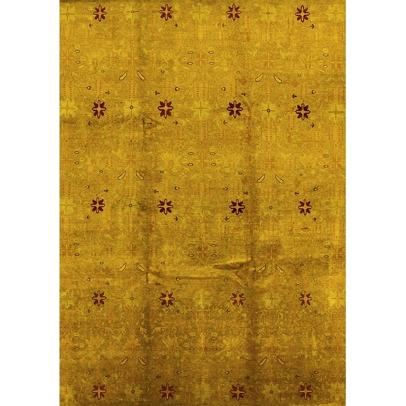 Ahgly Company Machine Washable Indoor Rectangle Oriental Yellow Industrial Area Rugs, 8' x 10'