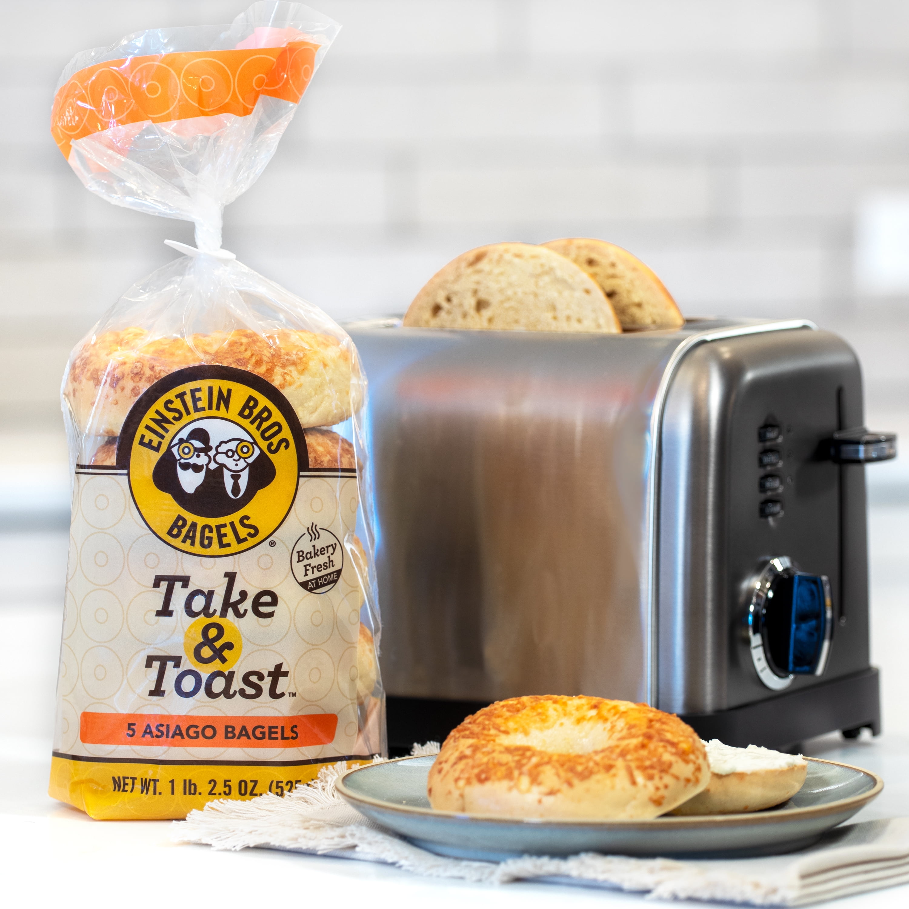 Einstein Bros Bagels, Take & Toast, Asiago Bagel