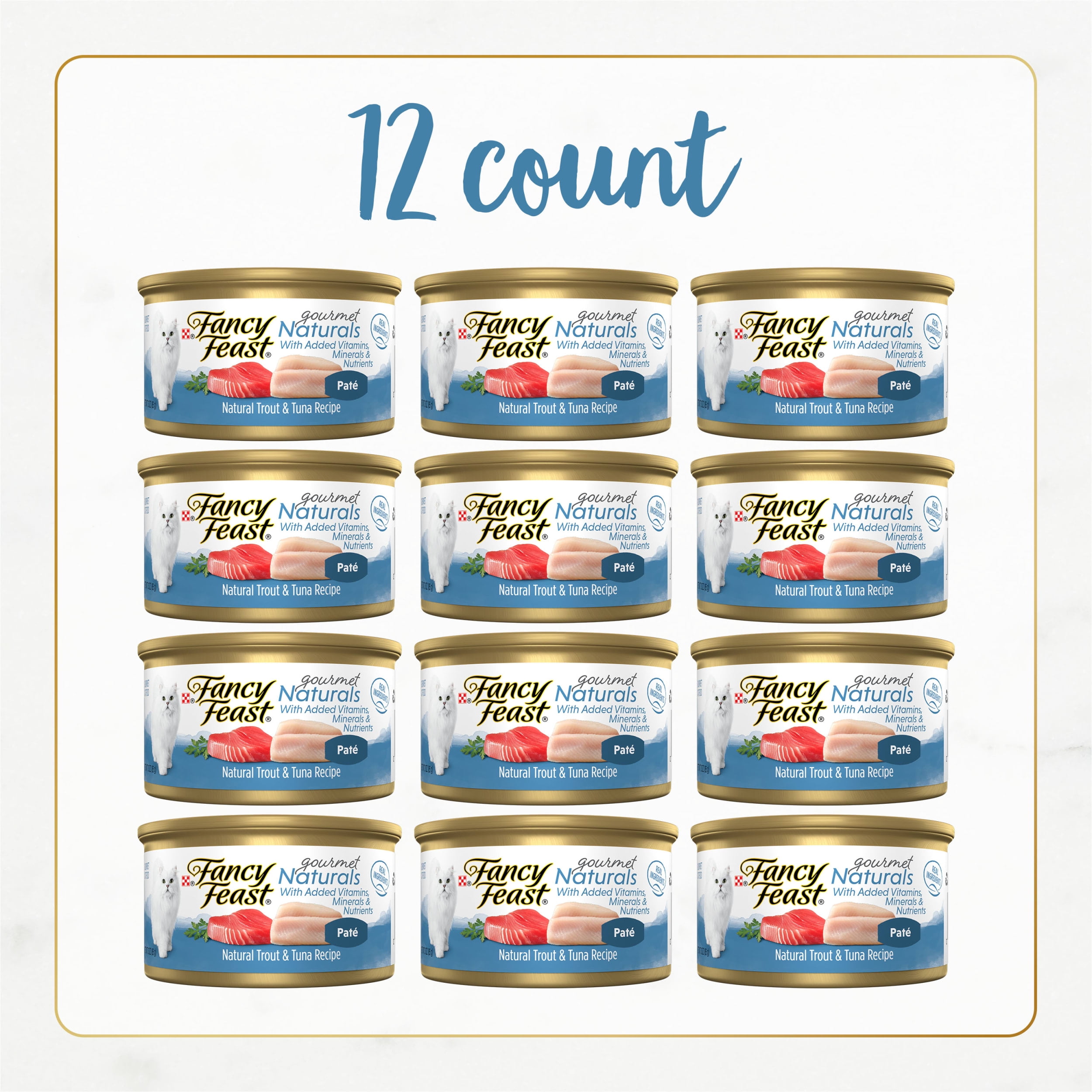 Purina Fancy Feast Gourmet Naturals Pate Wet Cat Food, Trout & Tuna, 3 oz Cans (12 Pack)