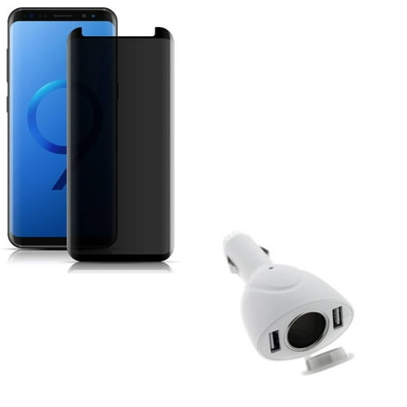 Screen Protector Car Charger - Compatible With Samsung Galaxy S9 - Anti-Peep Tempered Glass Privacy Screen Protector 3D w Car Charger Socket Plug Splitter Power Adapter