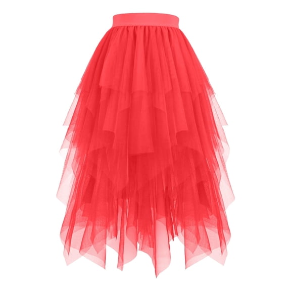 Sentmoon Sequin Skirt High Waisted Solid Color Workout Tulle Skirts for Women Pleated Gauze Maxi Skirts for Women Beach Accessories Must Haves Trendy Red XL