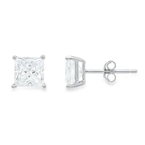 18k White Gold 1 Ct Princess Cut White Sapphire Earrings Plated by Paris Jewelry