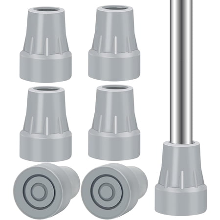 6 Pack Crutch Tips, Plutput 7/8 inch Heavy Duty Non Slip Rubber Cane Tips, Replacement Crutch Feet Cap