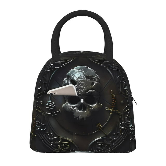 Lukts Ornate Dark Skull Book Print Portable Lunch Bag, Lunch Bag Picnic Bag - Waterproof, Heat-insulating and Cold-insulating, Suitable for School, Work