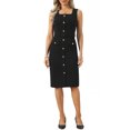 thumbnail image 2 of INSPIRE CHIC Work Dress for Women's Sleeveless Square Neck Formal Belted Bodycon Midi Dress XL Black, 2 of 6