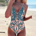 thumbnail image 2 of up to 60% off Gifts Usmixi One-Piece Swimsuits for Women Vintage Drawstring Tummy Control Bikini Bathing Suits Sleeveless V-Neck Western Print Swimwears Pink S, 2 of 7